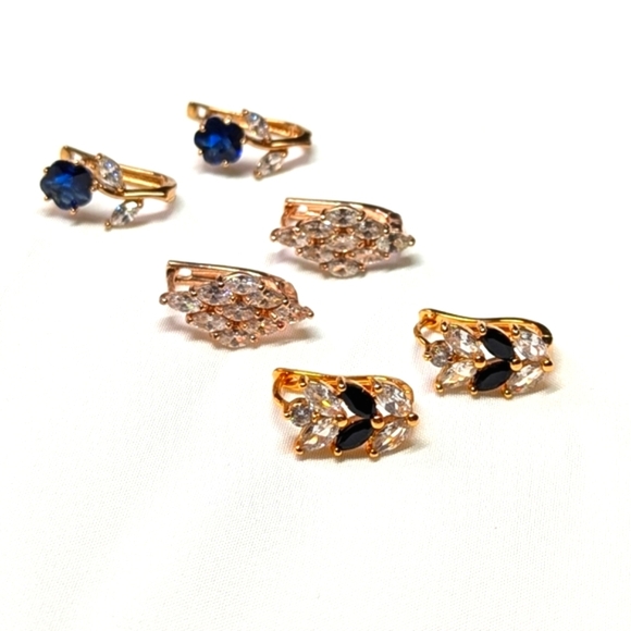 Goldtone and Rhinestone Huggie Earrings (3 Pairs) Pierced Earrings - Picture 2 of 11